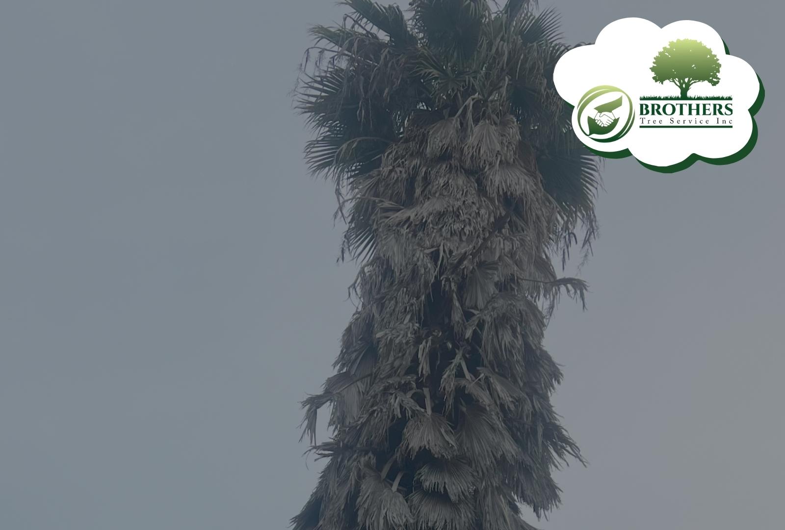 Arborist securing a palm tree before removal.