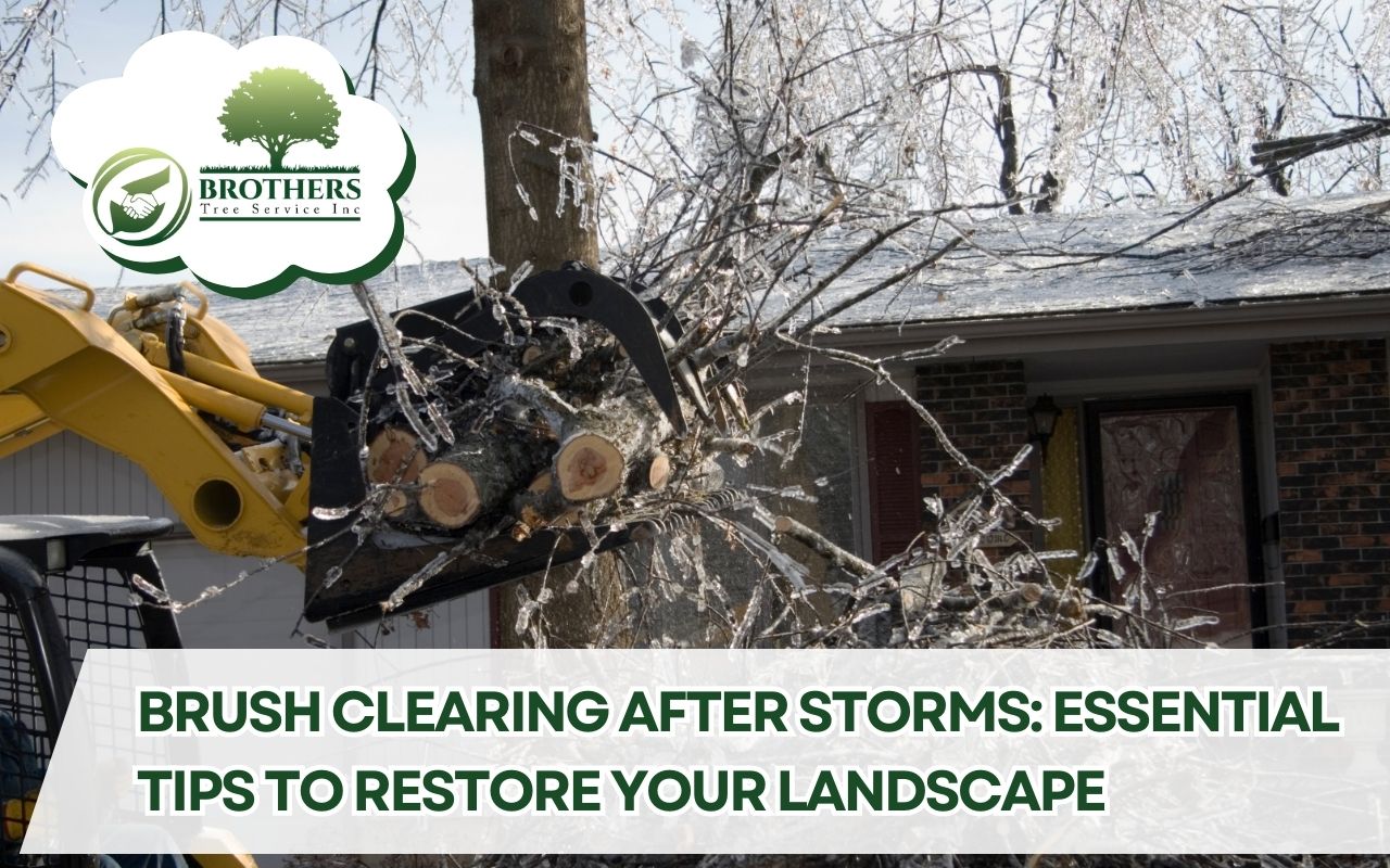 Team performing brush clearing after storm debris removal in San Diego