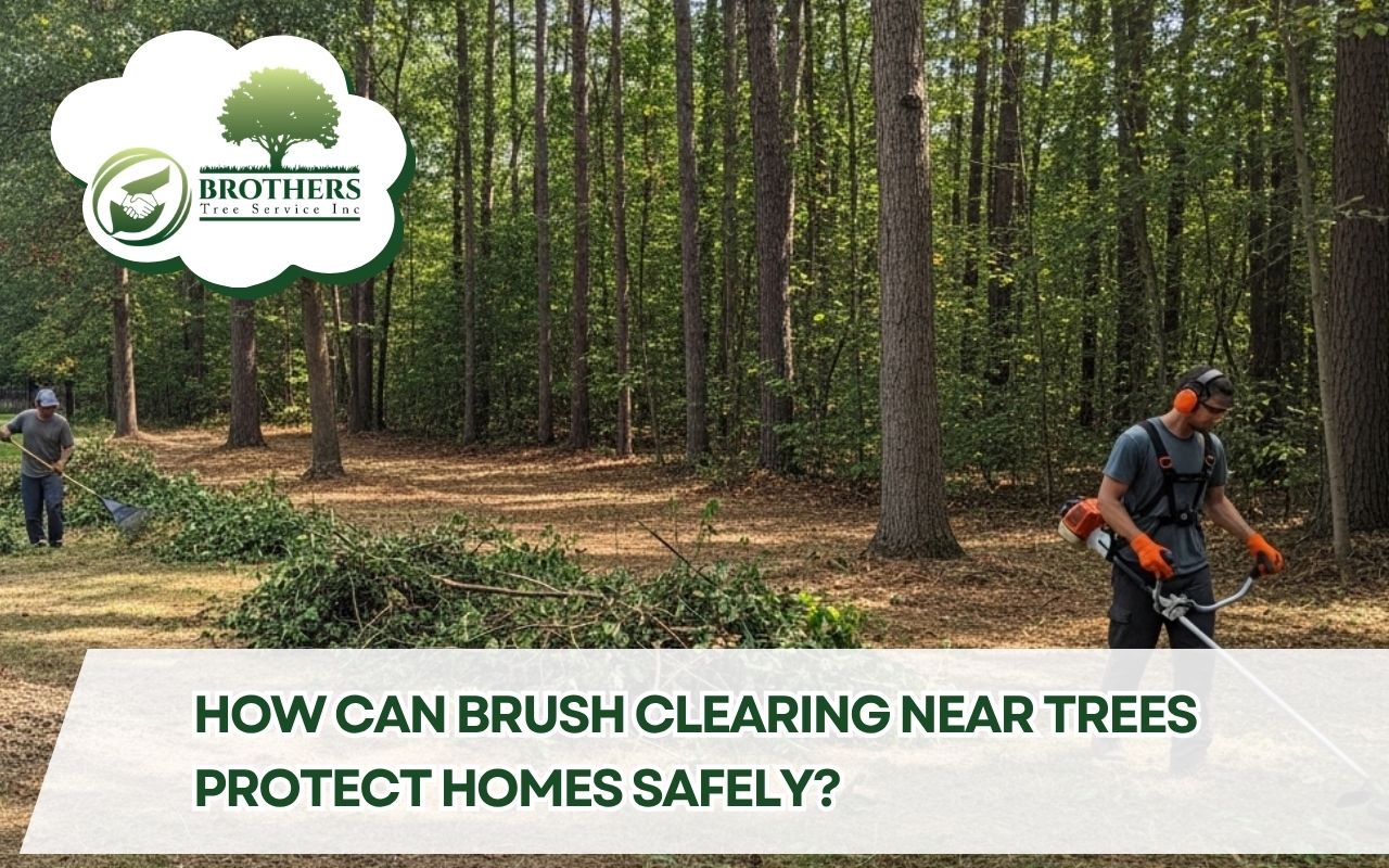 brush clearing near trees around a safer residential yard