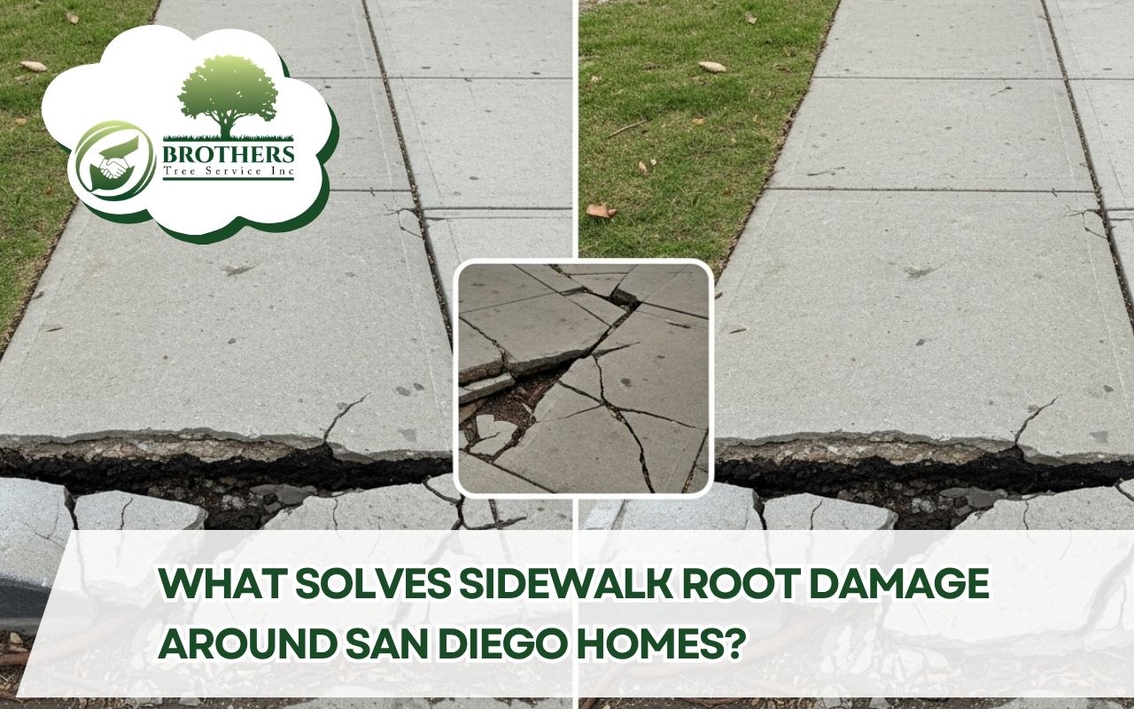 cracked walkway showing sidewalk root damage homeowner options in San Diego