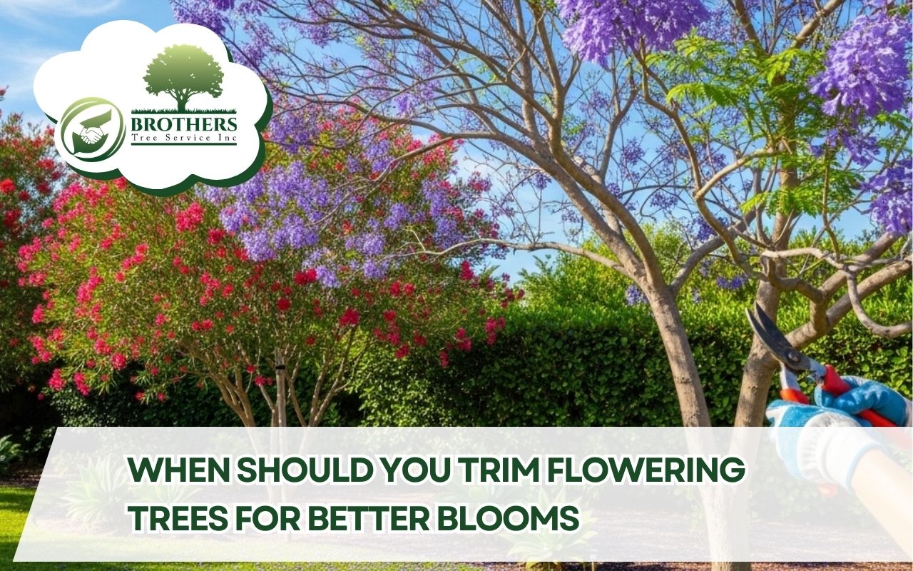 flowering tree pruning season with careful branch trimming